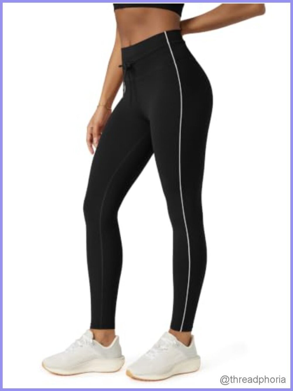 High Waist Drawstring Tie Leggings 28" Inseam Yoga Pants